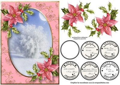 Pink Poinsettias & Snowy Tree