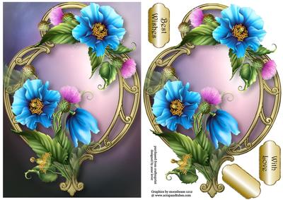 Beautiful Himalayan Blue Poppies on Golden Frame