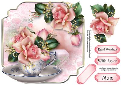 Teacup, Saucer & Downton Roses - Shaped Topper