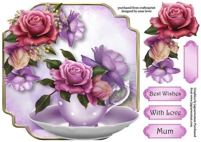 Teacup, Saucer & Belle Roses - Shaped Topper