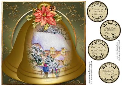 Christmas Bells - Snowy Cottage 8x8 Quick Topper