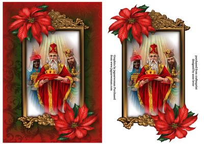 Three Wise Men Red Poinsettias A5 Topper & Plaque