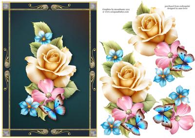 Beautiful Framed Yellow Summer Rose with Decoupage