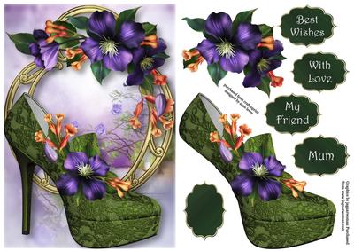Gorgeous Summer Clematis Shoe on Golden Frame