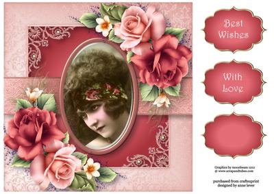 Vintage Cameo with Summer Roses 8x8 Quick Topper