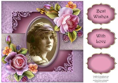Vintage Cameo with English Roses 8x8 Quick Topper