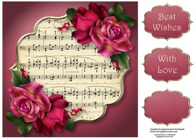 Beautiful Vibrance Roses & Sheet Music 8x8 Quick Topper