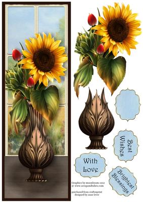 Vase of Sunflowers with Decoupage Large Dl