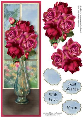 Vase of Vibrance Roses with Decoupage Large Dl