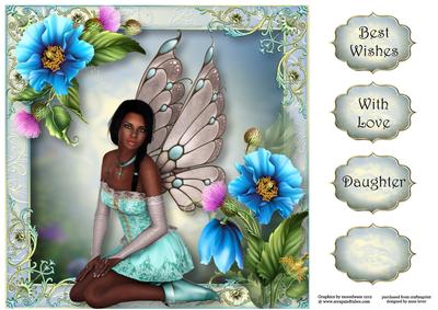 Beautiful Blue Poppy Fairy 8x8 Quick Topper