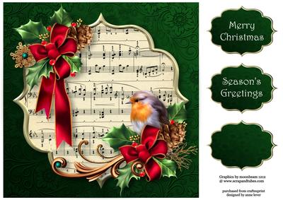 Christmas Robin & Holly 8x8 Quick Topper