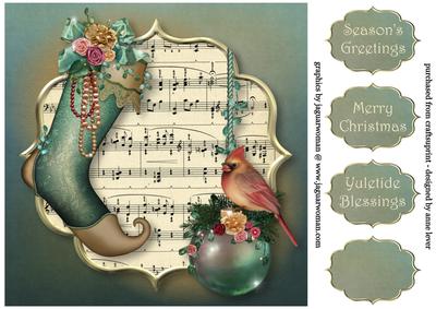 Christmas Floral Vintage Stocking 8x8 Quick Topper