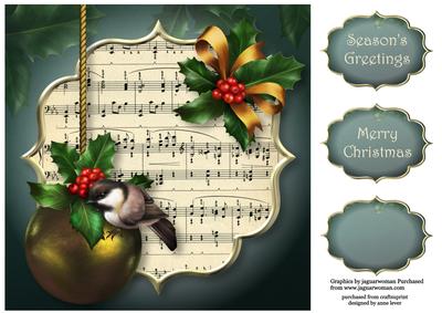Christmas Bauble, Holly & Bird 8x8 Quick Topper