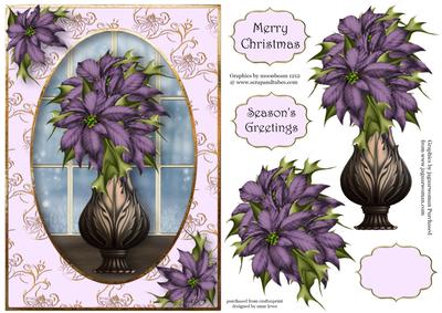 Christmas Vase of Purple Poinsettias with Decoupage