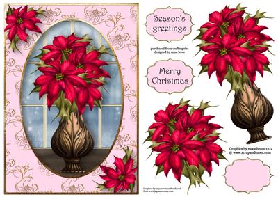 Christmas Vase of Pink Poinsettias with Decoupage