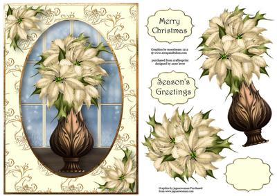 Christmas Vase of Cream Poinsettias with Decoupage
