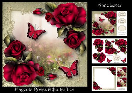 Magenta Roses & Butterflies