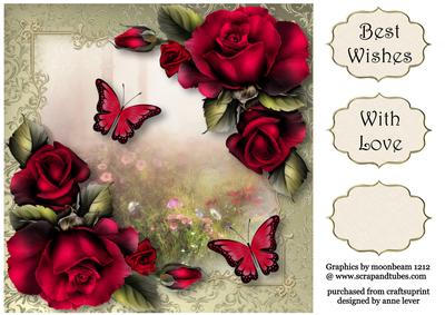 Magenta Roses & Butterflies 8x8 Quick Topper