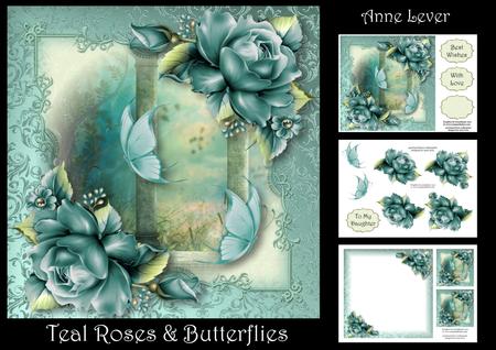 Teal Roses & Butterflies