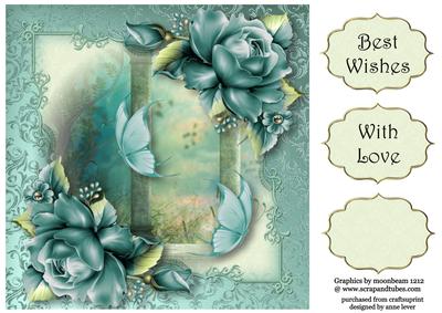 Teal Roses & Butterflies 8x8 Quick Topper