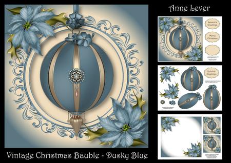 Vintage Christmas Bauble - Dusky Blue