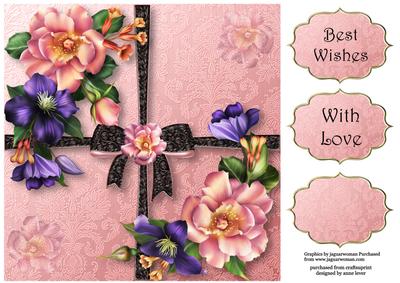 Summer Blooms with Ribbons & Bow 8x8 Quick Topper