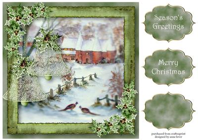 Winter Scene with Bells & Holly 8x8 Quick Topper