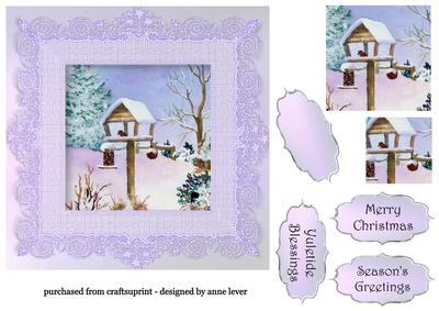 Snowy Bird Table with Lace Frame 7x7