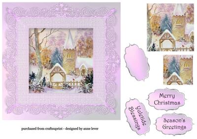 Winter Church with Lace Frame 7x7