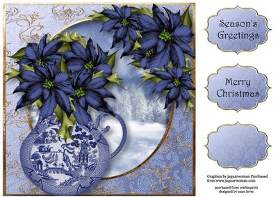 Willow Pattern Poinsettias 8x8 Quick Topper