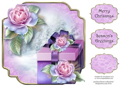 Christmas Gift & Frosted Roses 8x8 Shaped Topper