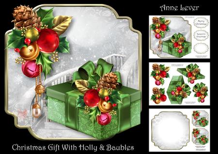 Christmas Gift with Holly & Baubles