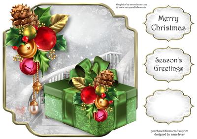 Christmas Gift with Holly & Baubles 8x8 Shaped Topper