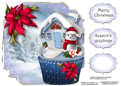 Christmas Cupcake Snowman 8x8 Shaped Topper