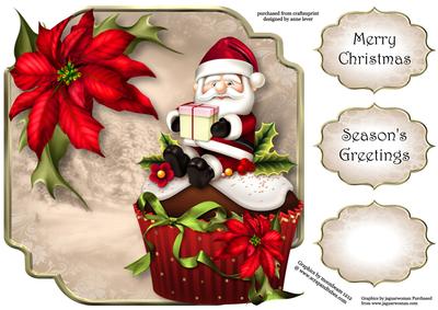 Christmas Cupcake Santa 8x8 Shaped Topper