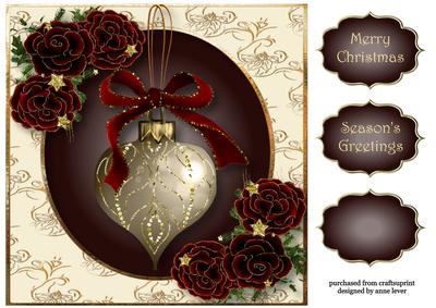 Sumptuous Christmas Velvet Roses & Bauble 8x8 Quick Topper