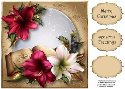 Christmas Amaryllis Snow Globe 8x8 Quick Topper