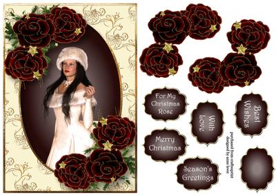 Winter Beauty & Red Velvet Roses A5 Topper