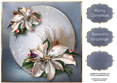 White Poinsettia Snow Globe 8x8 Quick Topper