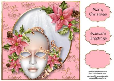 Pink Poinsettia Christmas Masque 8x8 Quick Topper