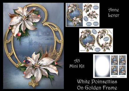 White Poinsettias on Golden Frame Mk