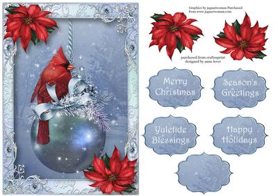 Christmas Cardinal & Red Poinsettias