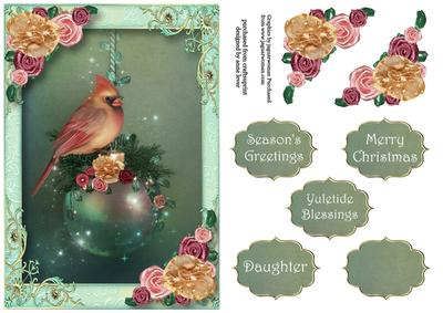 Pretty Feminine Christmas Cardinal & Flowers