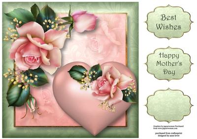 Hearts & Flowers - Pink Roses 8x8 Quick Topper