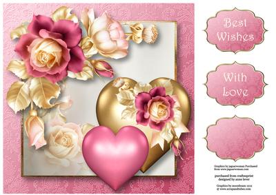 Hearts & Flowers - Pink & Golden 8x8 Quick Topper