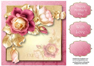Pretty Pink & Gold Roses 8x8 Quick Topper