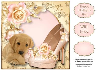 Shoes & Puppy - Pale Pink Roses 8x8 Quick Topper