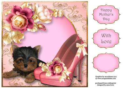 Shoes & Puppy - Pink Roses 8x8 Quick Topper