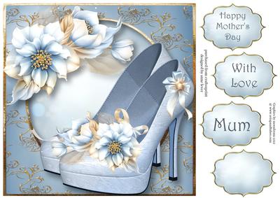 Gorgeous Pale Blue Shoes & Flowers 8x8 Quick Topper