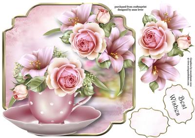 Roses & Lilies Teacup & Saucer - Shaped Topper